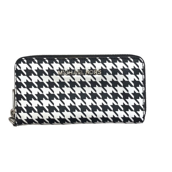Michael Kors black white herringbone zipper wallet - Picture 1 of 8